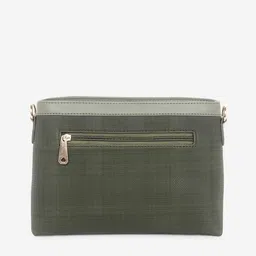 Black Spade Olive Green Checked Structured Sling Bag image 3