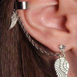 FIMBUL Silver-Plated Leaf Charm Chain Ear Cuff Earring image 3