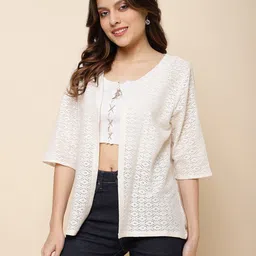UnaOne Pure Cotton Front Open Shrug With Fringes image 5