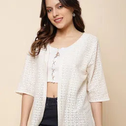 UnaOne Pure Cotton Front Open Shrug With Fringes image 5