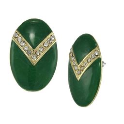 Estele Gold-Plated Crystals-Studded Oval Studs Earrings image 3