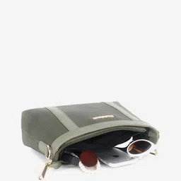 Black Spade Olive Green Checked Structured Sling Bag image 4