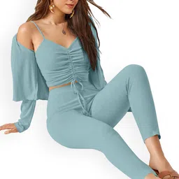 ODETTE V-Neck Acrylic Top With Front Open Jacket & Trouser Co-Ords image 2