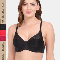 Amour Secret Pack Of 3 Non-Padded Underwired Push-up Lace Bra-picture-11
