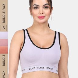 Amour Secret Pack Of 3 Lightly Padded Medium Impact Anti-Odour Sports Bra-57