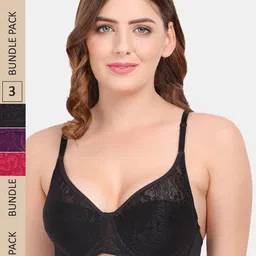 Amour Secret Pack of 3 Underwired Non-Padded Bra B401_Blk_Mrn_Prl-image-82