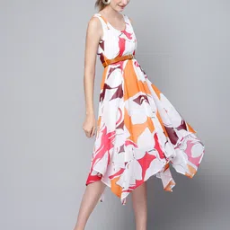 SASSAFRAS Printed Midi A-Line Dress with Belt-image-39