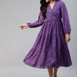 plusS Women Purple Animal Midi Dress-27