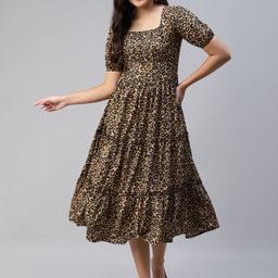 plusS Women Beige Animal Midi Dress-11
