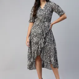 plusS Women Black & Grey Animal Maxi Dress-picture-43