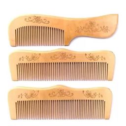 FEELHIGH Set Of 3 Neem Wood Broad Tooth Anti-Dandruff Combs - Brown-2