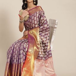 Silk Land Purple Ethnic Motifs Zari Brocade Banarasi Saree-picture-18
