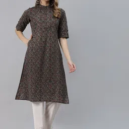 Divena Women Black Floral Printed Pure Cotton Kurta-image-17