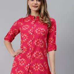 Divena Pink Geometric Print Shirt Style Top-picture-9