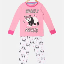 Lazy Shark Girls Pink & White Printed Night suit-image-94