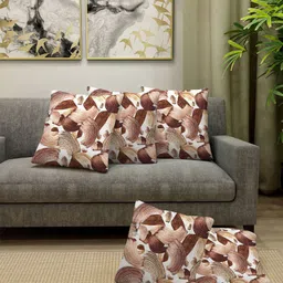 Arrabi White & Brown Set of 5 Abstract Square Cushion Covers-50