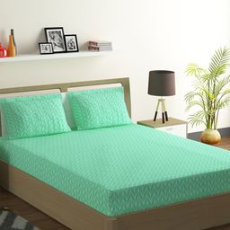 SWAYAM Green Geometric 144 TC King Bedsheet with 2 Pillow Covers-image-62