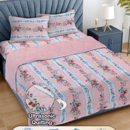 FABINALIV Pink & Blue Floral Printed Superfine Reversible Double King Bedding Set-image-43