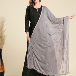 Dupatta Bazaar Embroidered Chiffon Dupatta With Pom Pom Lace-4
