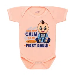 KNITROOT Rakhi Collection Infant Boys Peach-Coloured & Navy Cotton Printed Bodysuit-image-93