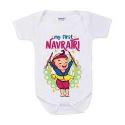 KNITROOT Infant Boys Cotton Baby Romper My First Navratri Boy White Baby Romper-picture-12