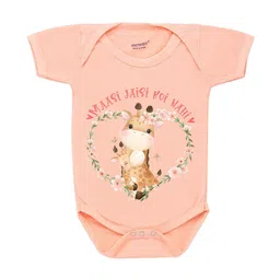 KNITROOT Infant Kids Peach-Coloured & White Massi Jaisa Koi Nahi Printed Cotton Bodysuit-4