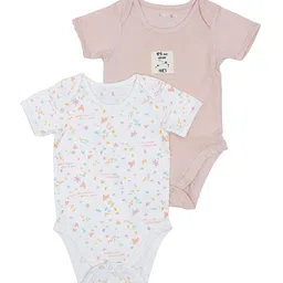 MiArcus Infant Kids Set of 2 White & Mauve Printed Rompers image 1