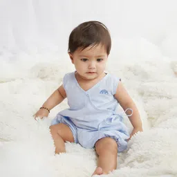 Biglilpeople Kids Blue Solid Rainbow Embroidered Rompers-picture-43