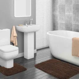 Dark Brown Solid 100% Polyester 27.5x19.6 Inches AntiSkid Bath Mat by Obsessions-picture-44