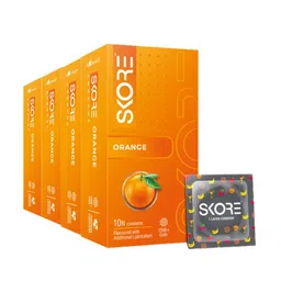 SKORE Men Set Of 4 Orange Flavored With 1500 & Raised Dots Condoms-10 Pieces Each-7