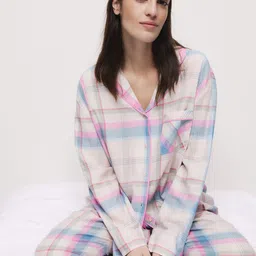 Marks & Spencer Women Checked Straight-Leg Lounge Pant-image-51
