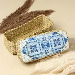 habereindia White & Blue Seagrass Solid 10.24 x 4.72 Inches Storage Basket by Habere India-picture-23