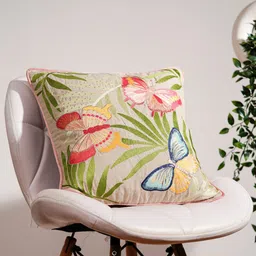haus & kinder Beige & Green Embroidered Square 16" x 16" Cushion Covers-13