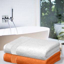 Kuber Industries Set Of 2 White & Orange Solid 500 GSM Cotton Luxurious Bath Towels-47