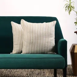 Contrast Living Set of 2 Beige & White Striped Square Cushion Covers-18