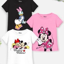 YK Disney Girls Pack of 3 Mickey Minnie Daisy Printed Cotton T-shirt-4