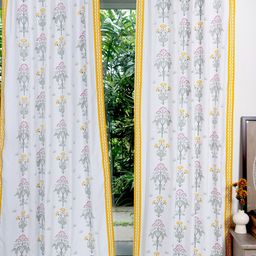 Tranquebar Home Yellow & White 2 Pieces Floral Printed Cotton Window Curtain-picture-18