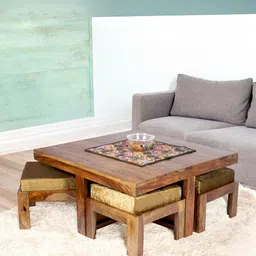 Ikiriya Coffee Brown Square Shaped Sheesham Wooden Contemporary Coffee Table-image-14