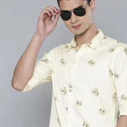 Flying Machine Spread Collar Floral Print Satin Casual Shirt-image-80