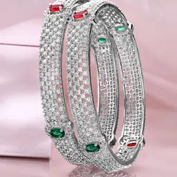 Rubans Set of 2 Rhodium-Plated Ruby Emerald and Cubic Zirconia Studded Premium Bangles image 4