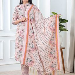 VIVARAA FASHION Women Floral Printed Regular Chanderi Cotton Kurti with Trousers & With Dupatta-image-54