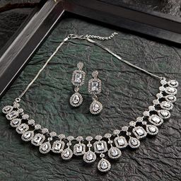 KARATCART Silver-Plated White American Diamond & Cubic Zirconia Studded Handcrafted Jewellery Set-29