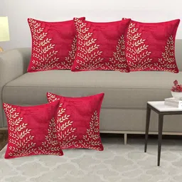 Creeva Red & Gold-Toned 5 Pieces Floral Velvet Square Cushion Covers-picture-13