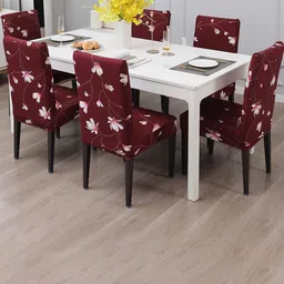 Dakshya Industries Maroon & Pink 6 Pieces Printed Chair Covers-image-31