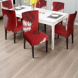 Dakshya Industries Maroon & White 6 Pieces Printed Elastic Chair Covers-51