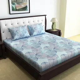 Divine Casa Blue Ethnic Motifs Flat 120 TC 1 Double Bedsheet & 2 Pillow Covers-image-39