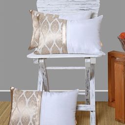 ANS Off White & Gold-Toned Set of 3 Ethnic Motifs Rectangle Cushion Covers-17