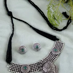 Crunchy Fashion Oxidized German Silver Antique Shell Design Necklace with Earrings-picture-27