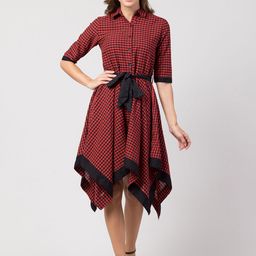 Hive91 Red & Black Checked Formal Shirt Midi Dress-picture-21