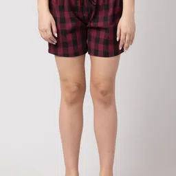 Hive91 Women Maroon Checked Sports Shorts-9